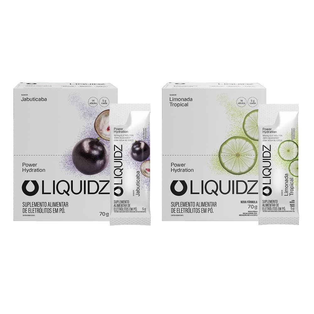 LIQUIDZ® - Eletrólitos Zero Açúcares - Jabuticaba | Limonada - Kit 2 Caixas - 28 sachês