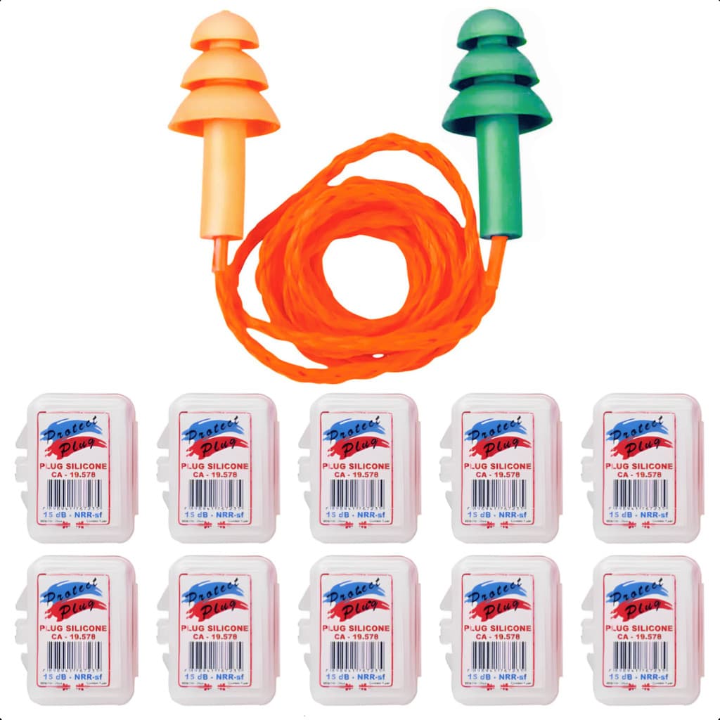 Kit 10 Protetor Auricular Tipo Plug Silicone 15 Db Com Cordão Ouvido Abafador De Ruídos Barulho Epi