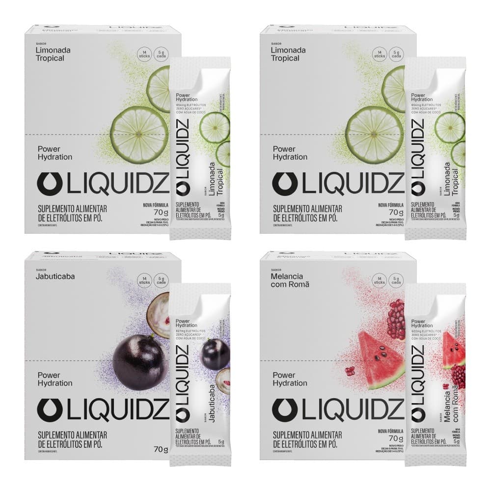 LIQUIDZ® Eletrólitos Zero Açúcares 3 Sabores  Kit Com 4 Caixas - 56 sachês