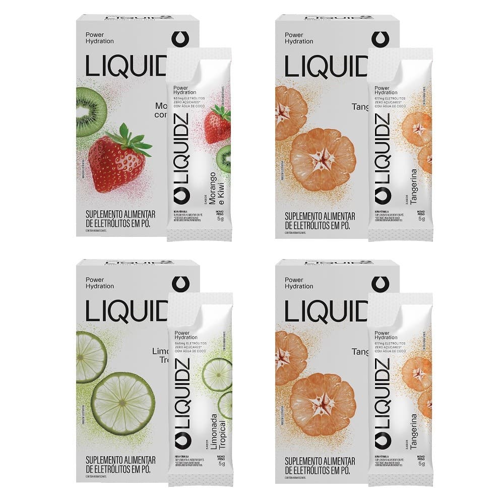 LIQUIDZ® - Eletrólitos Zero Açúcares 3 Sabores - Kit 4 Caixas - 24 sachês