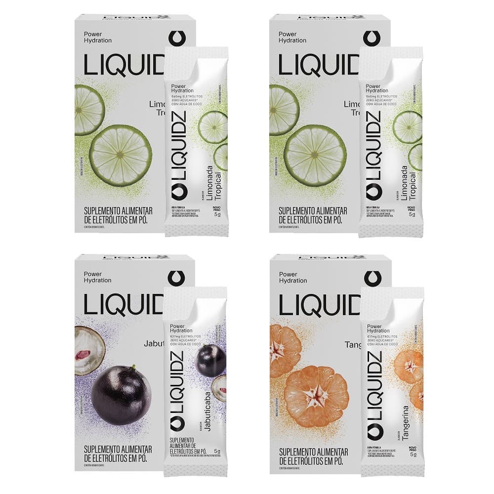 LIQUIDZ® - Eletrólitos Zero Açúcares - 3 Sabores - Kit 4 Caixas - 24 sachês