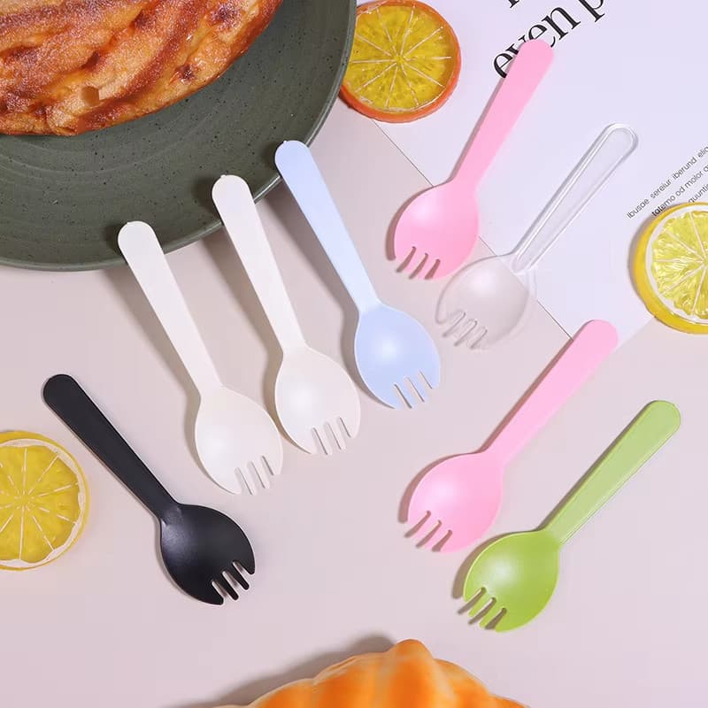 100 Pçs/set Colheres De Plástico Descartáveis Garfos Para Bolo Sorvete Salada Frutas Sobremesa Sopa Chá Café Festa Cozim