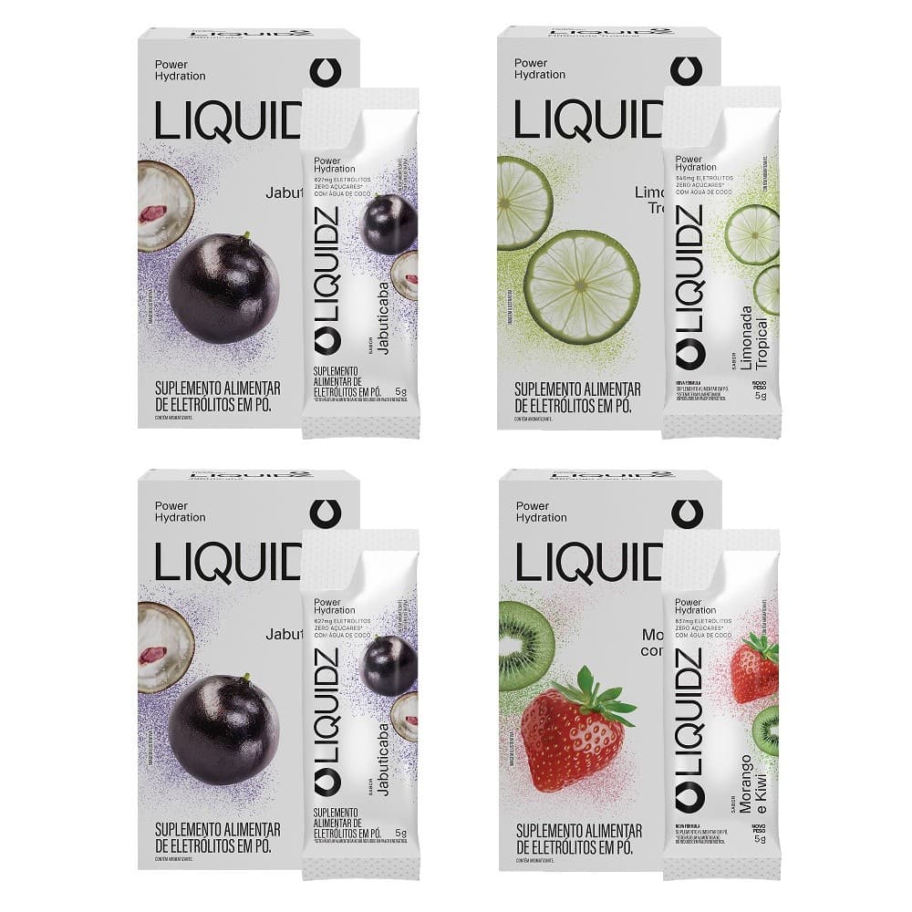 LIQUIDZ®  -  Eletrólitos Zero Açúcares - 3 Sabores - Kit 4 Caixas  24 sachês