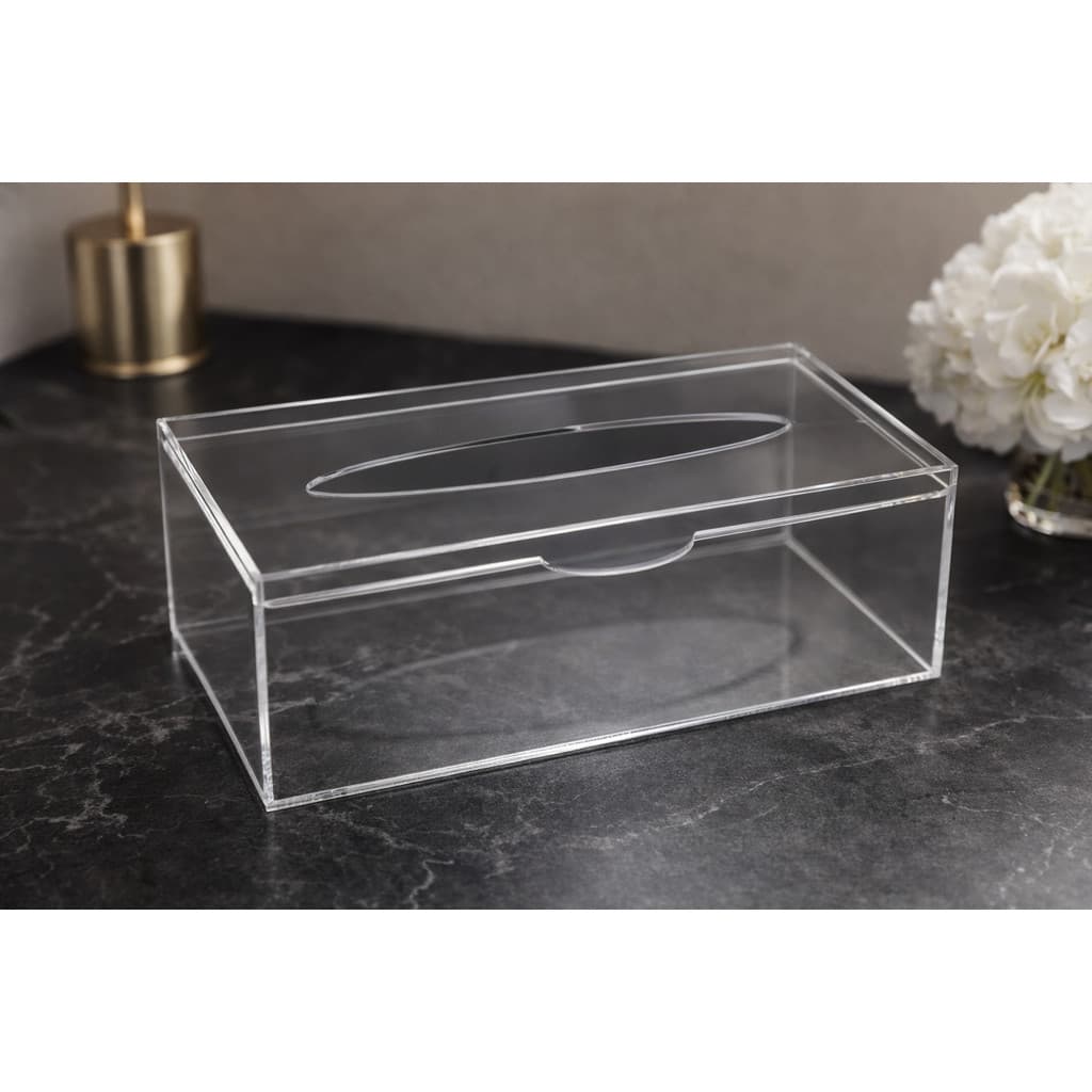 Porta Lenços Guardanapos Papel Interfolha Acrílico Cristal com Abertura Banheiro Clínica Escritório