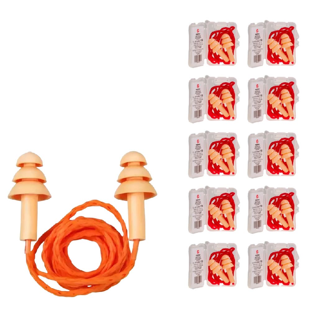 Kit 10 Protetor Auricular Spot Camper de Silicone 17 dB com Cordão Estojo e Clipe Reutilizável