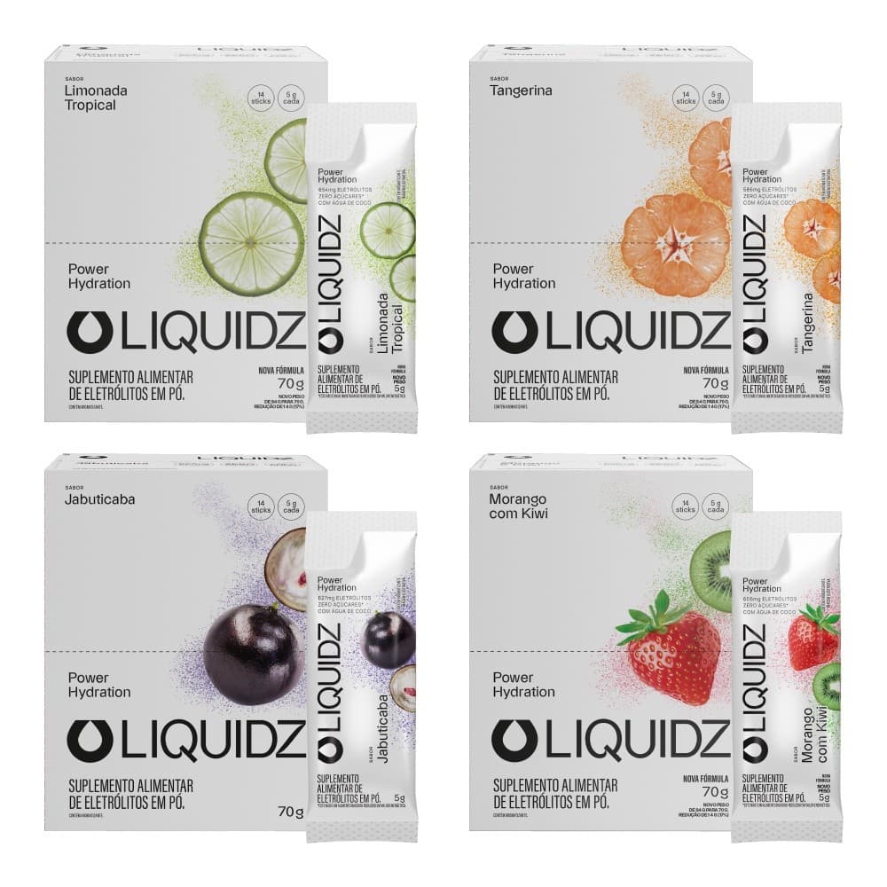 LIQUIDZ® - Eletrólitos Zero Açúcares 4 Sabores - Kit com 4 Caixas - 56 sachês