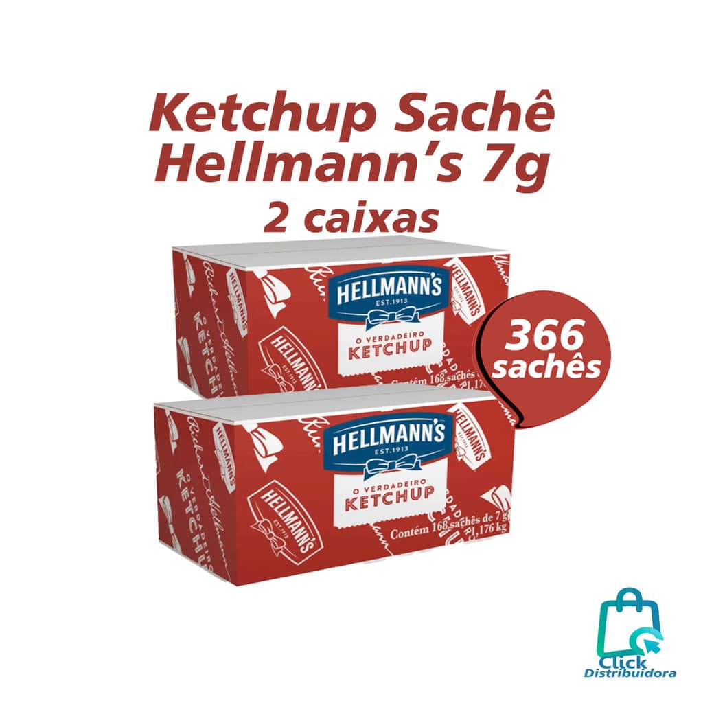 Kit 2 Caixas de Ketchup Hellmanns 336 Saches 7g Original Atacado