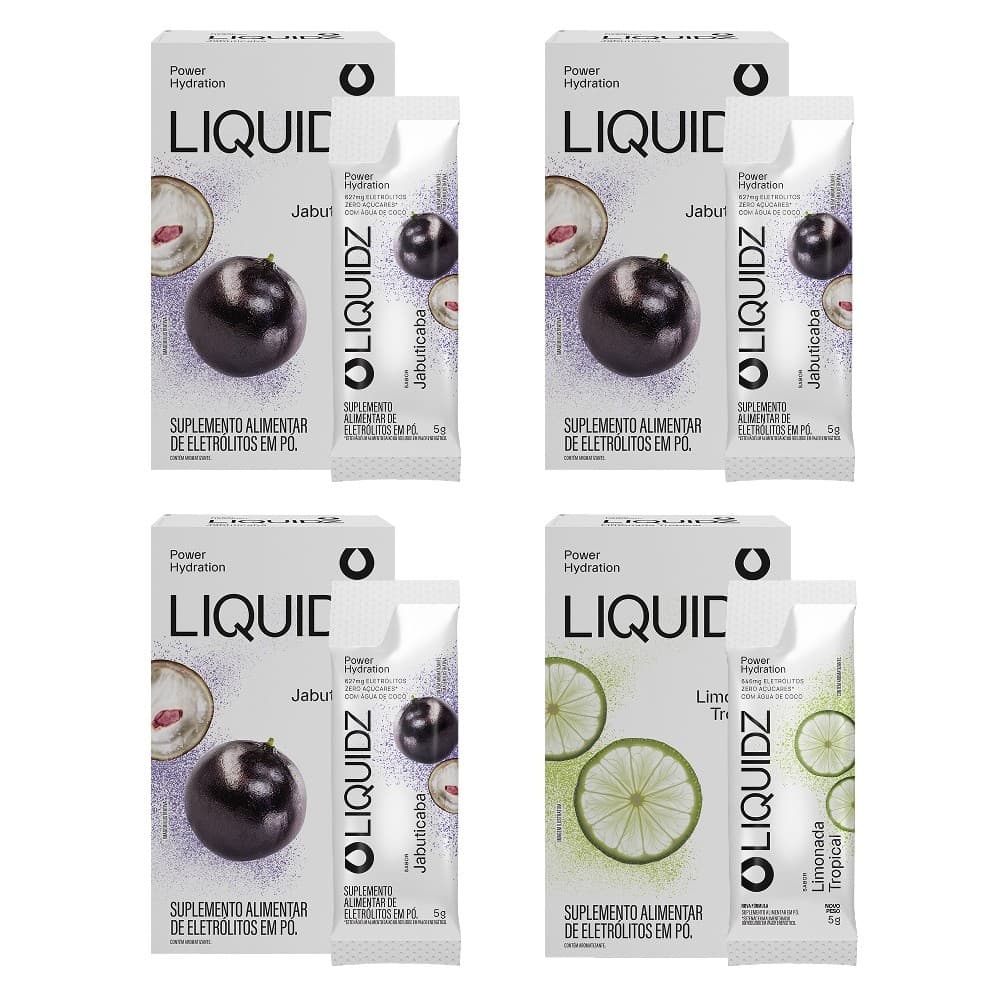 LIQUIDZ® - Eletrólitos Zero Açúcares - Jabuticaba | Limonada - Kit 4 Caixas - 24 sachês