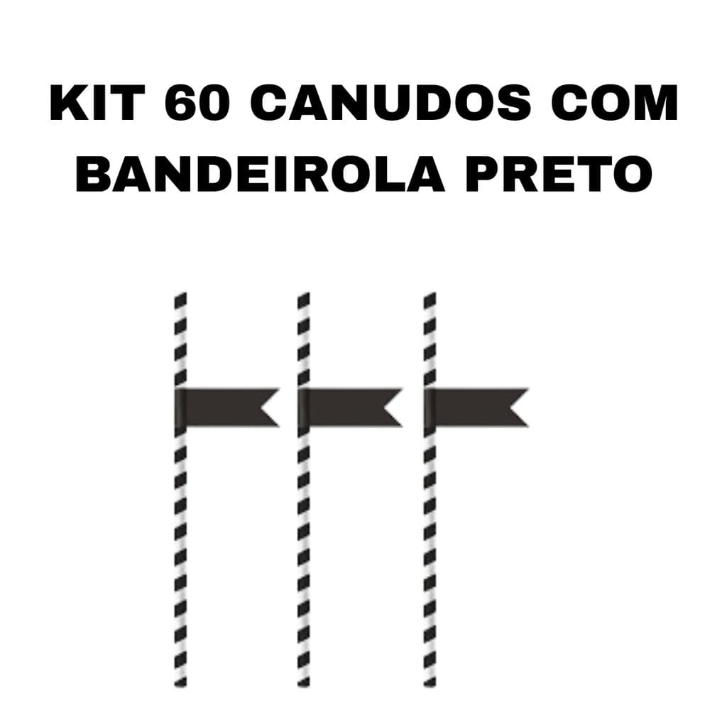 CANUDO DE PAPEL COM BANDEIROLA PRETO C/ 60 UNIDADES