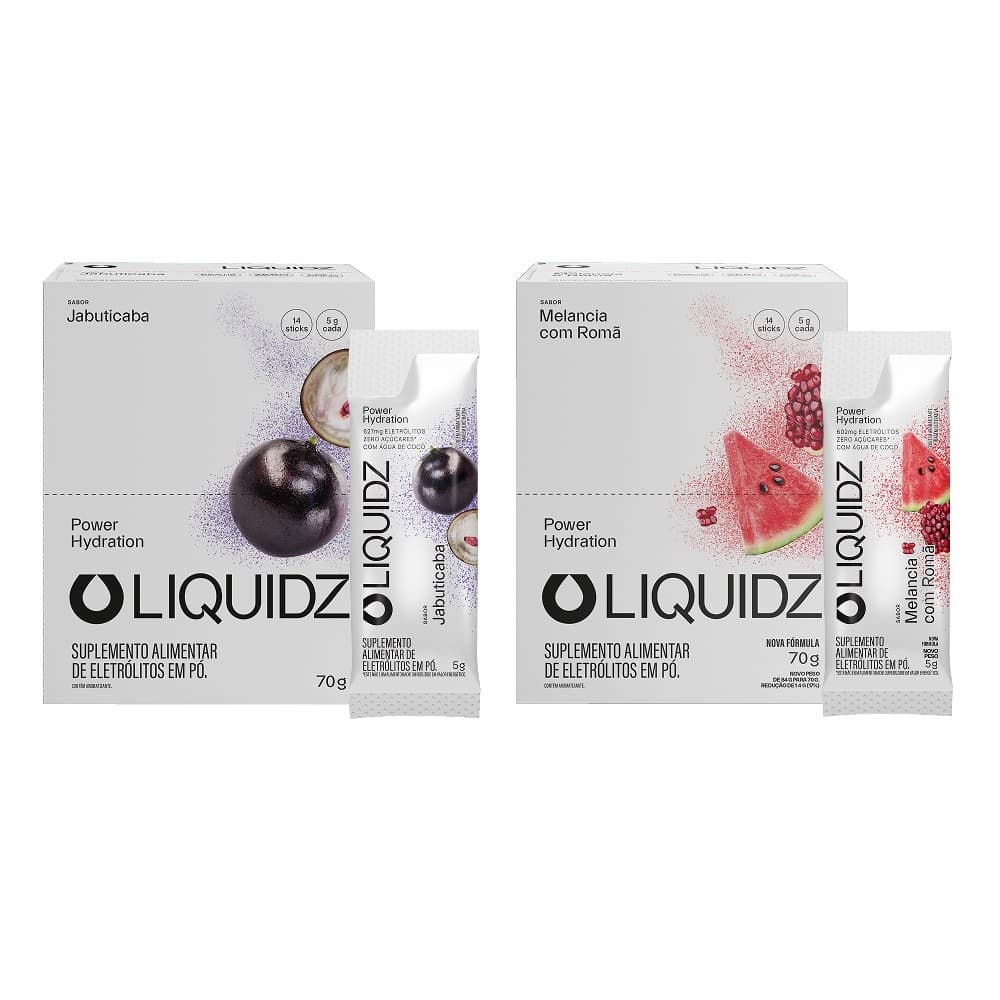 LIQUIDZ® - Eletrólitos Zero Açúcares - Jabuticaba | Melancia - Kit 2 Caixas - 28 sachês