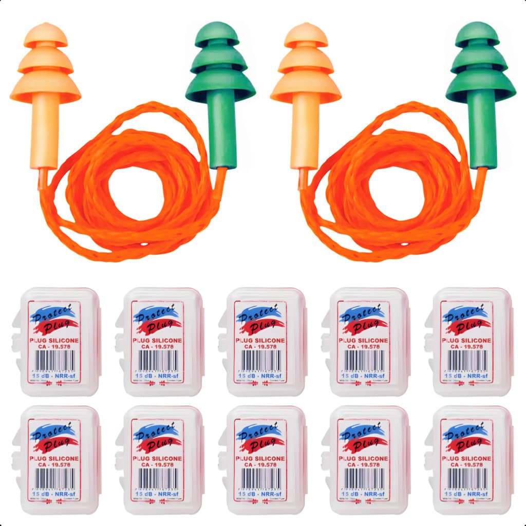 Kit 20 Protetor Auricular Tipo Plug Silicone 15 Db Com Cordão Ouvido Abafador De Ruídos Barulho Epi