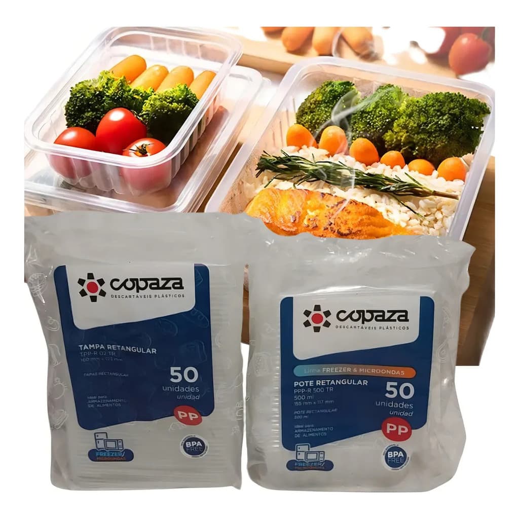 Kit 100 Marmitas 500ml Descartáveis Freezer Microondas Pote Delivery Alimento Resistente