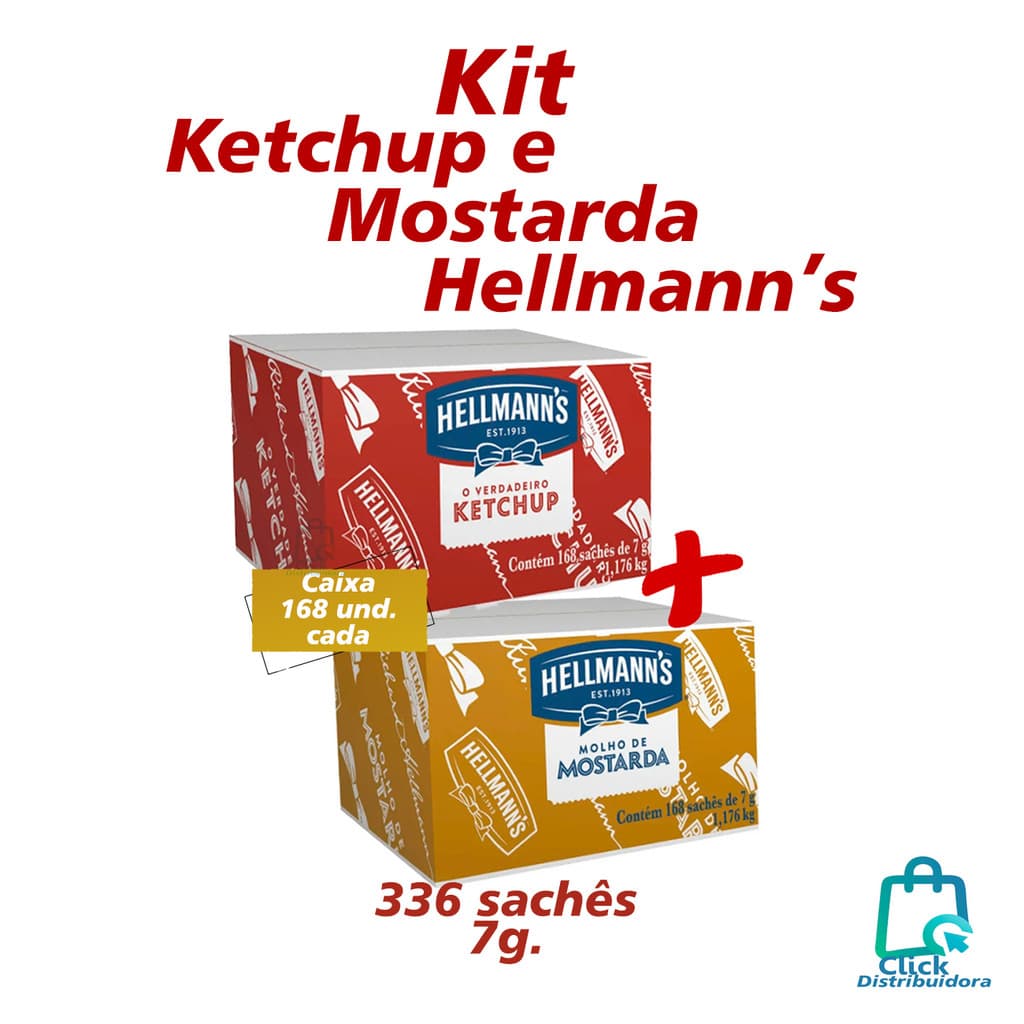 Kit Ketchup e Mostarda Hellmanns 336 Saches 7g Original Combo 2 Caixas Atacado
