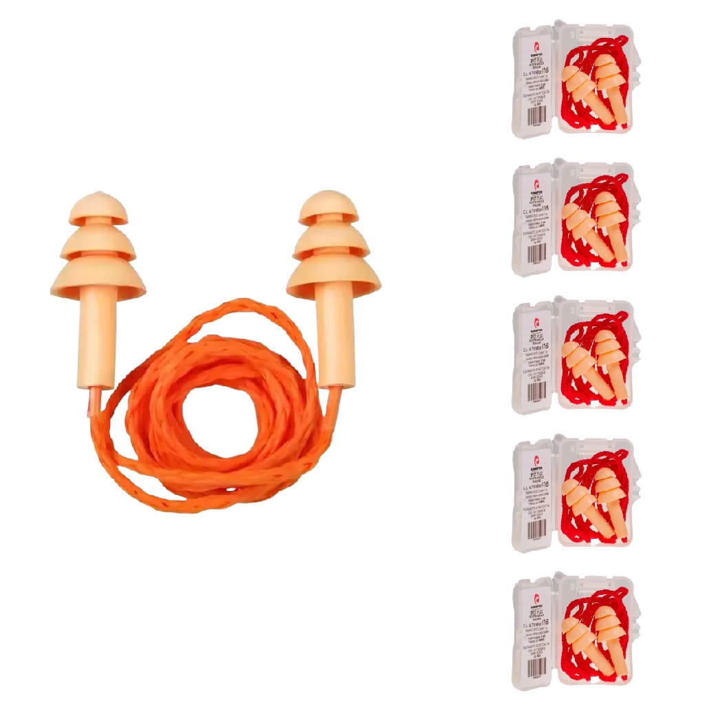 Kit 5 Protetor Auricular Spot Camper de Silicone 17 dB com Cordão Estojo e Clipe Reutilizável