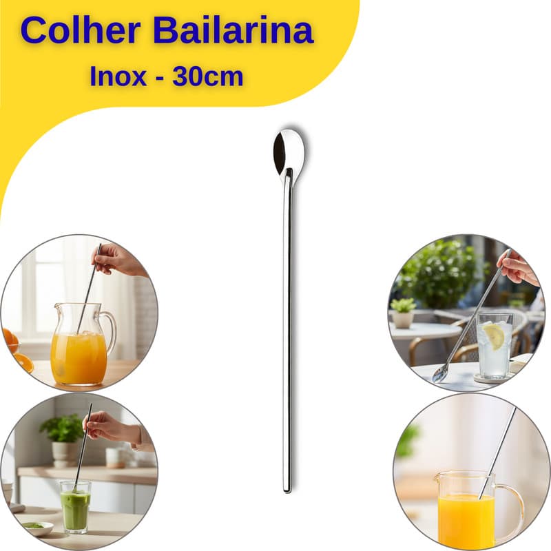 COLHER BAILARINA 30 CM AÇO INOX IDEAL PARA SUCOS DRINKS E JARRAS