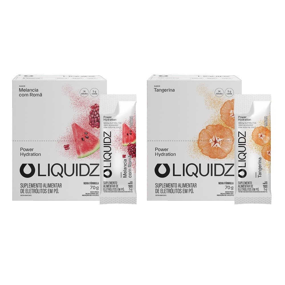 LIQUIDZ® - Eletrólitos Zero Açúcares - Melancia | Tangerina - Kit 2 Caixas - 28 sachês