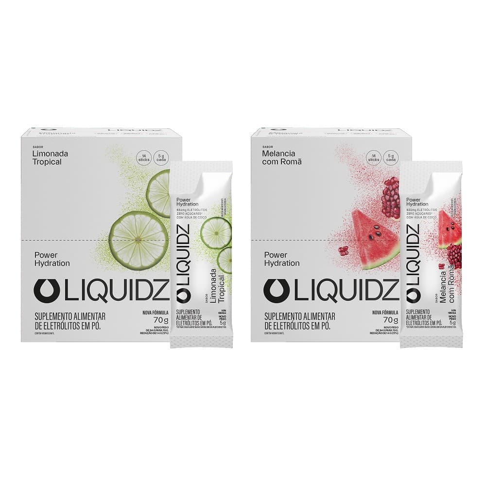 LIQUIDZ® - Eletrólitos Zero Açúcares - Limonada | Melancia - Kit 2 Caixas - 28 sachês