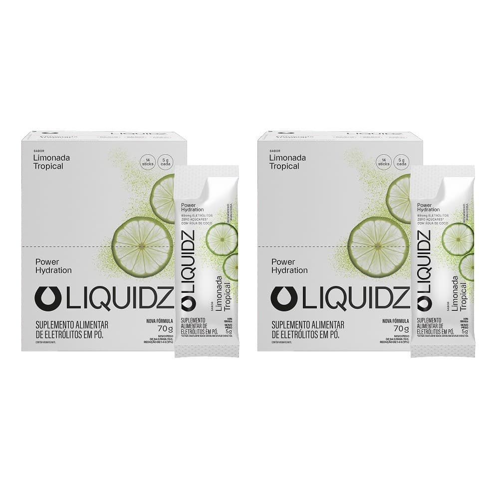 LIQUIDZ® - Eletrólitos Zero Açúcares - Limonada Tropical - Kit 2 Caixas - 28 sachês