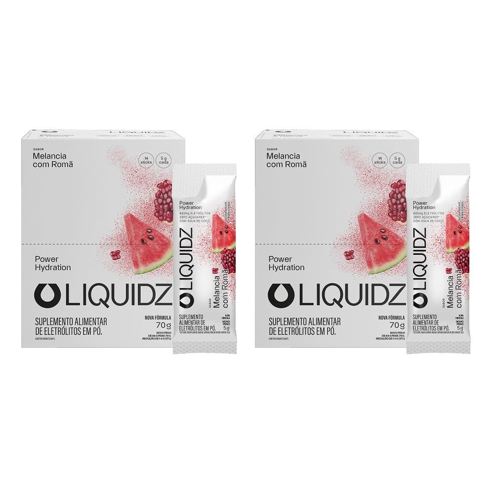 LIQUIDZ® - Eletrólitos Zero Açúcares - Melancia com Romã - Kit 2 Caixas - 28 sachês
