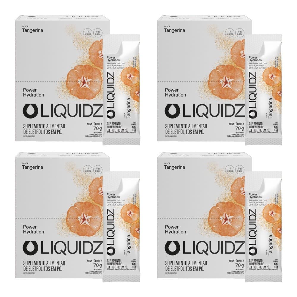 LIQUIDZ® - Eletrólitos Zero Açúcares - Tangerina - Kit 4 Caixas - 56 sachês