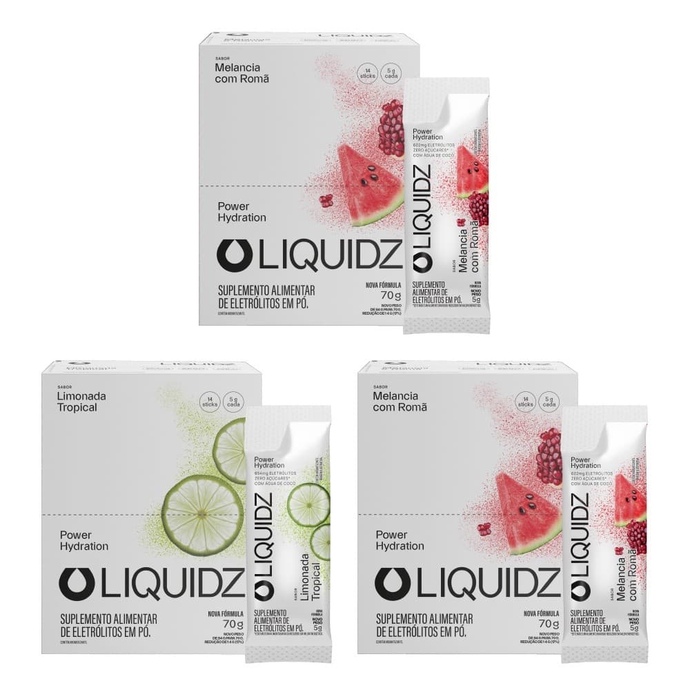 LIQUIDZ® - Eletrólitos Zero Açúcares - Limonada | Melancia - Kit 3 Caixas - 42 sachês