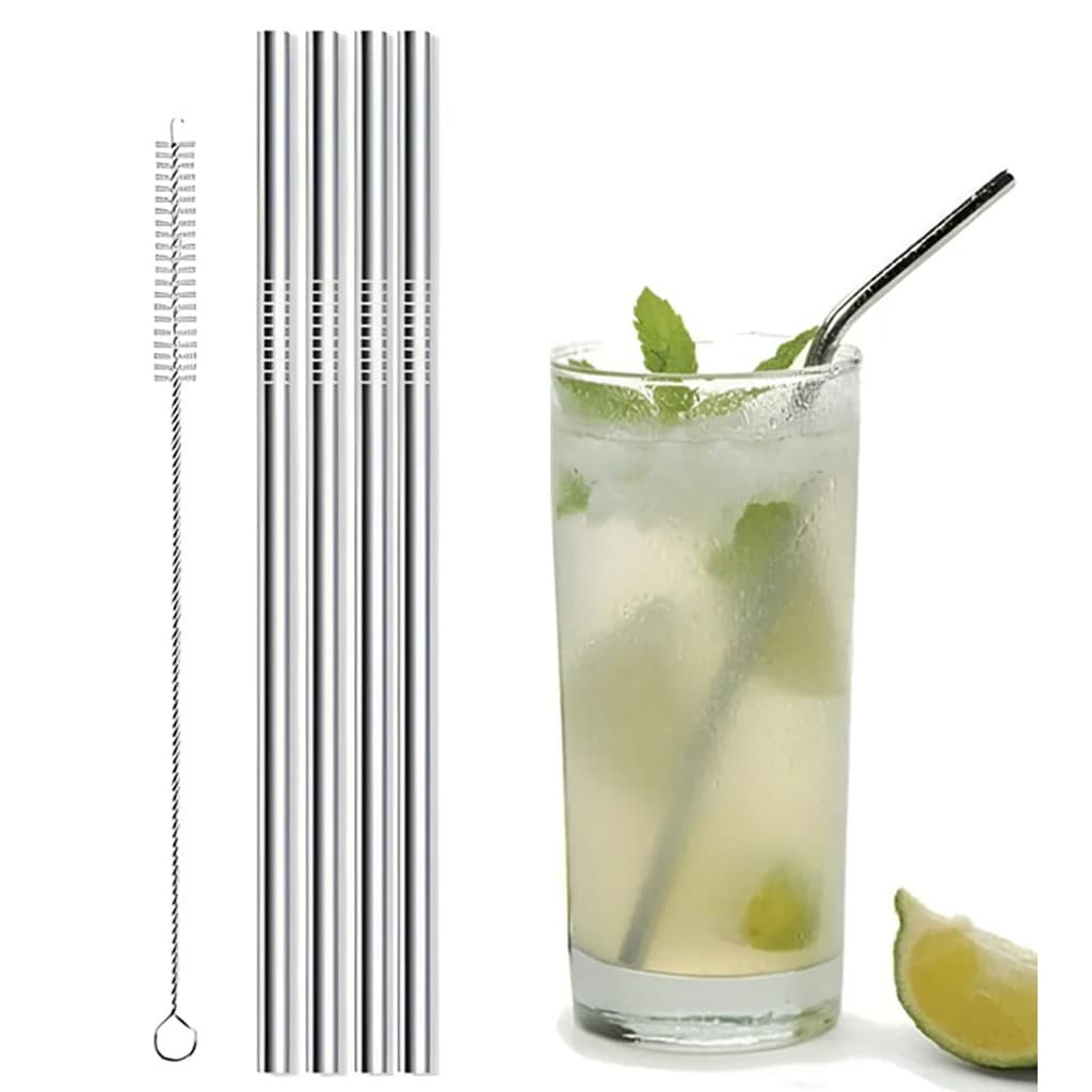 Kit 4 Canudos Inox Reutilizável Ecológicos com Escova Limpar