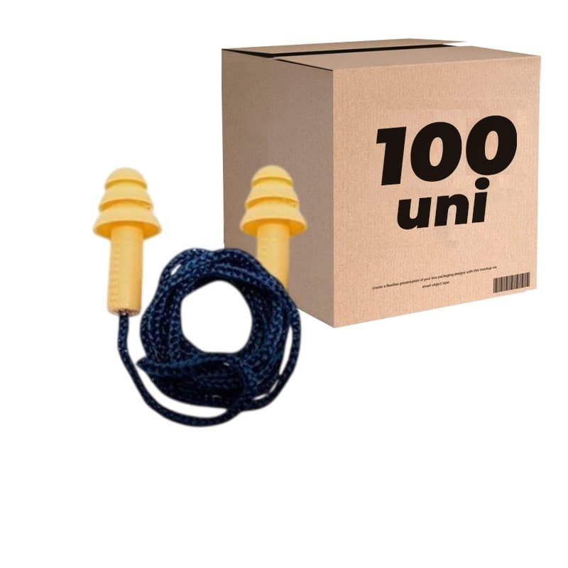 100 Protetor Ouvido Auricular Silicone Cordao Azul de Poli Plug Salmão 18DB Maxxi Royal