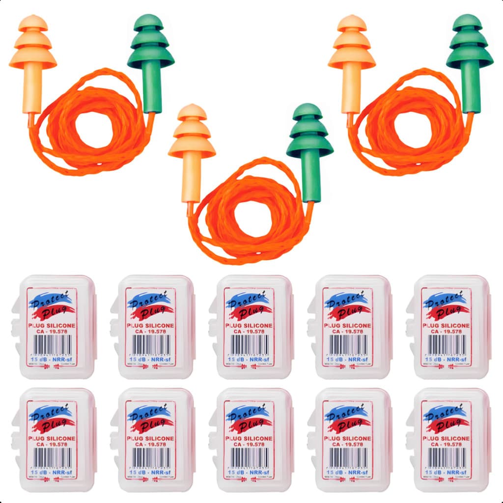 Kit 30 Protetor Auricular Tipo Plug Silicone 15 Db Com Cordão Ouvido Abafador De Ruídos Barulho Epi