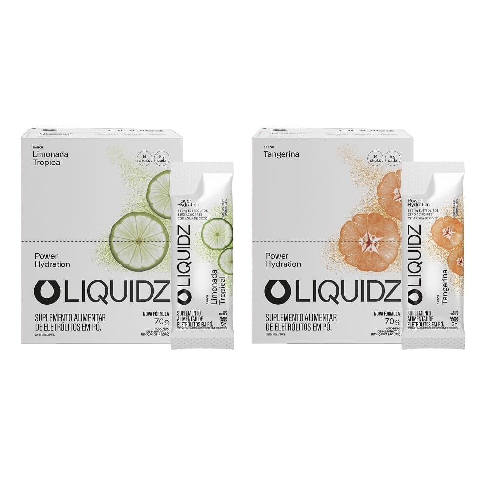 LIQUIDZ® Eletrólitos Zero Açúcares Limonada | Tangerina - 2 Caixas - 28 sachês