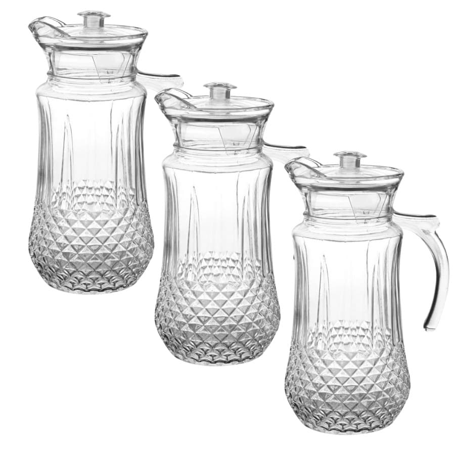 Kit 3 Jarra De Vidro Transparente Com Tampa Acrílico Agua Suco Alça Bico 1,4 L