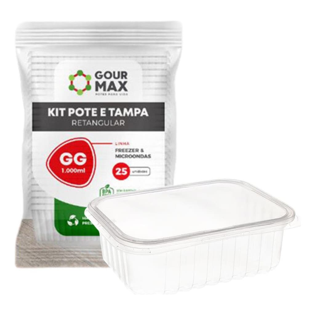 Kit 24 Potes Descartáveis Marmita Empilhável C/ Vedação BPA Free Ideal Para Freezer Microondas Refeição Delivery GourMax