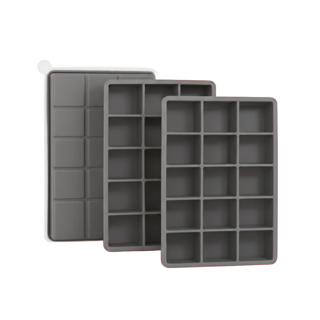 SYMEON Kit 3 Forma de Gelo Cinza de Silicone C/ Tampa 15 Cubos