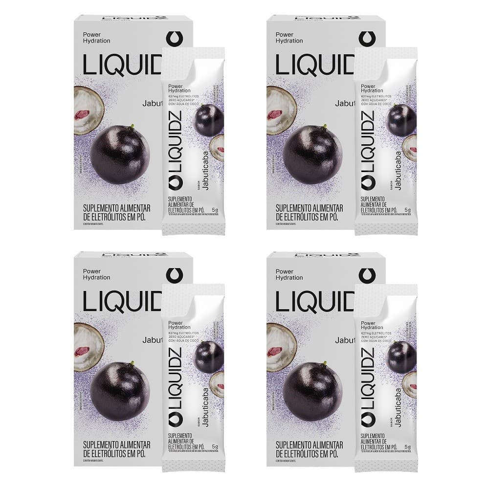 LIQUIDZ® - Eletrólitos Zero Açúcares - Jabuticaba - Kit 4 Caixas - 24 sachês