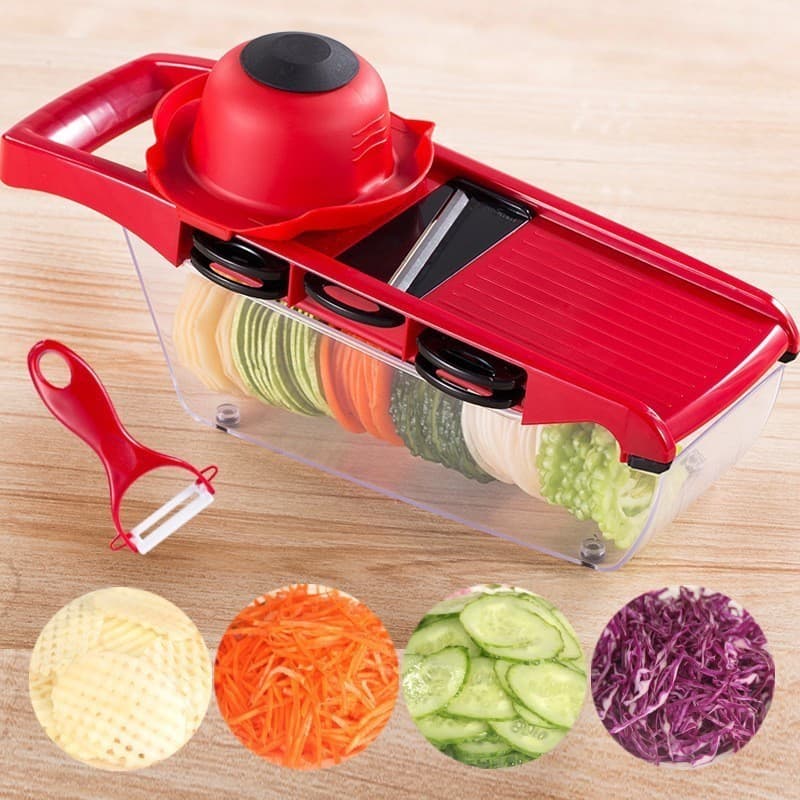 10 em 1 Mandoline Profissional Aço Inox Fatiador Cortador Ralador + Kit Espremedor Amassador Alho Aço Inox ABS