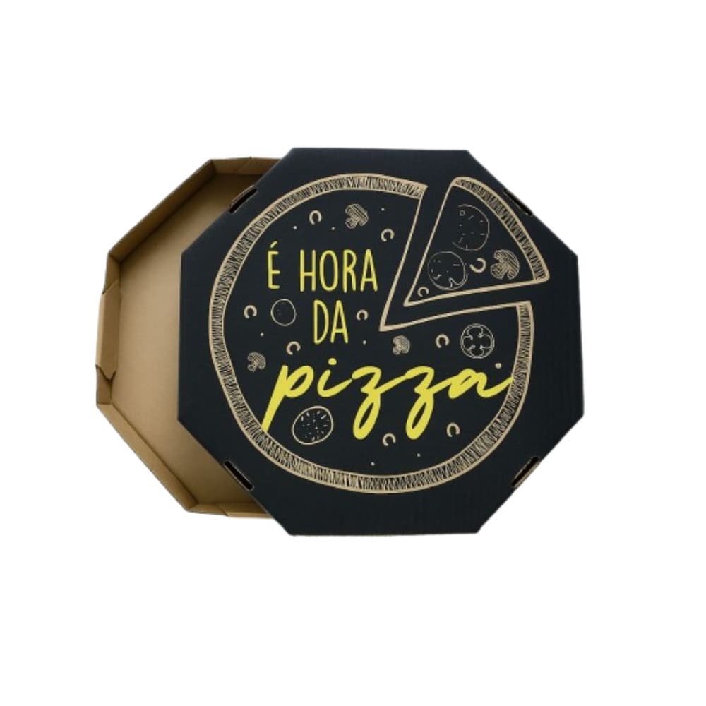 10 Embalagem Pizza 35cm Papel Kraft Caixa De Pizza Doce Salgado Oitavada  "É hora da pizza"