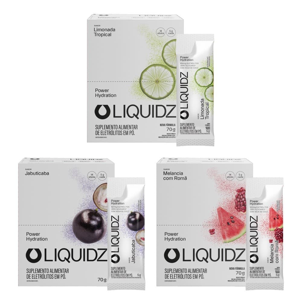LIQUIDZ® - Eletrólitos Zero Açúcares Kit 3 Sabores -  3 Caixas - 42 sachês