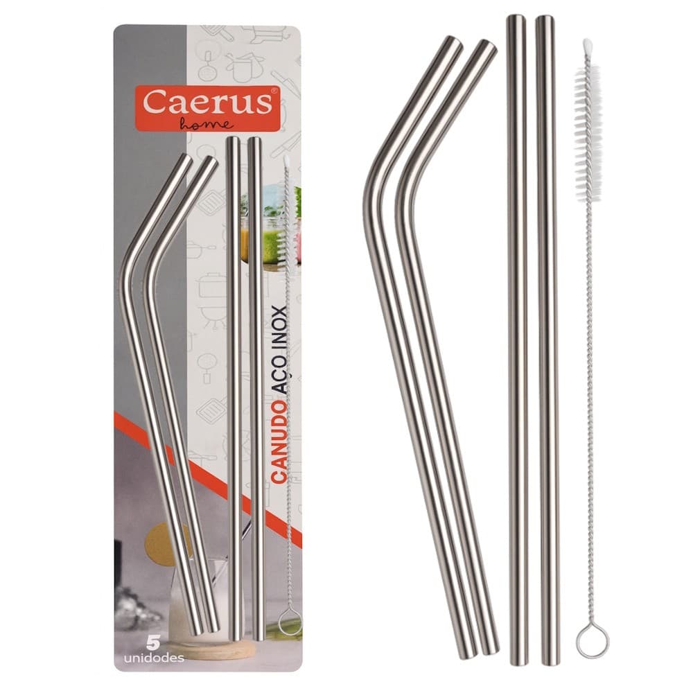 Kit 4 Canudos De Aço Inox Reutilizáveis Com 1 Escova de Limpeza Sustentável E Durável