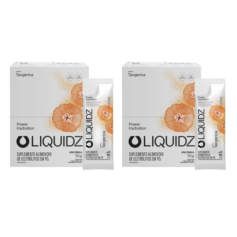 LIQUIDZ® - Eletrólitos Zero Açúcares - Tangerina - Kit 2 Caixas - 28 sachês